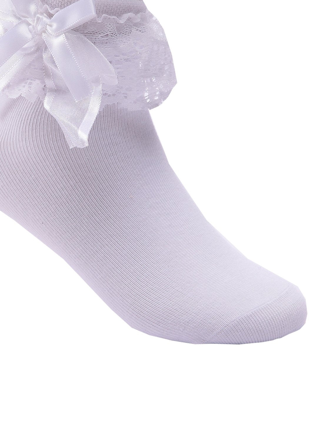 Baiyixin 3 Pack Little Girls Cotton Lace Ruffle Princess Style Dress Socks(2T-12T) White