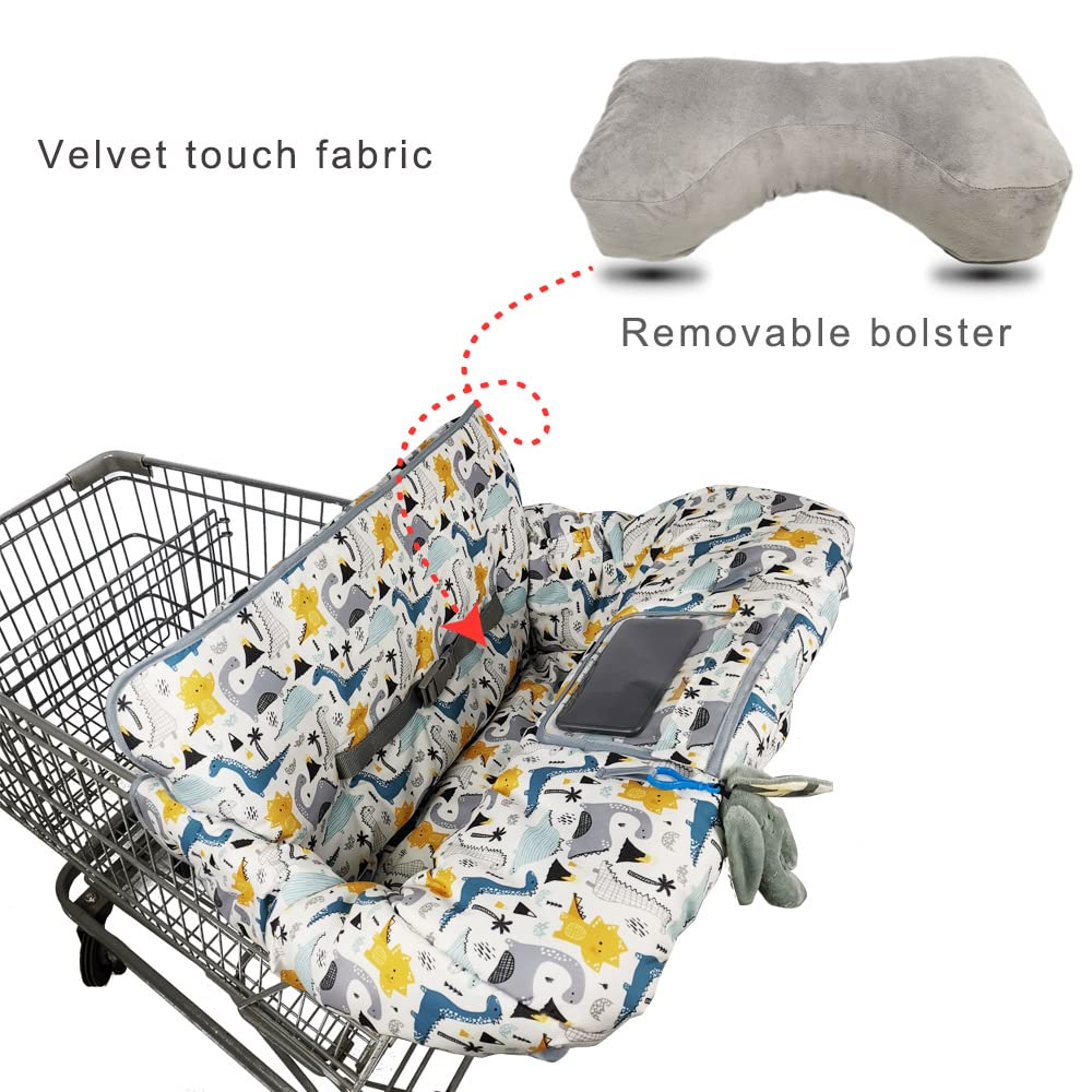 Shopping Cart Cover For Baby/Toddler With Pillow, Cozy High Chair Cover, Removable Bolster Positioner, Dinosaur