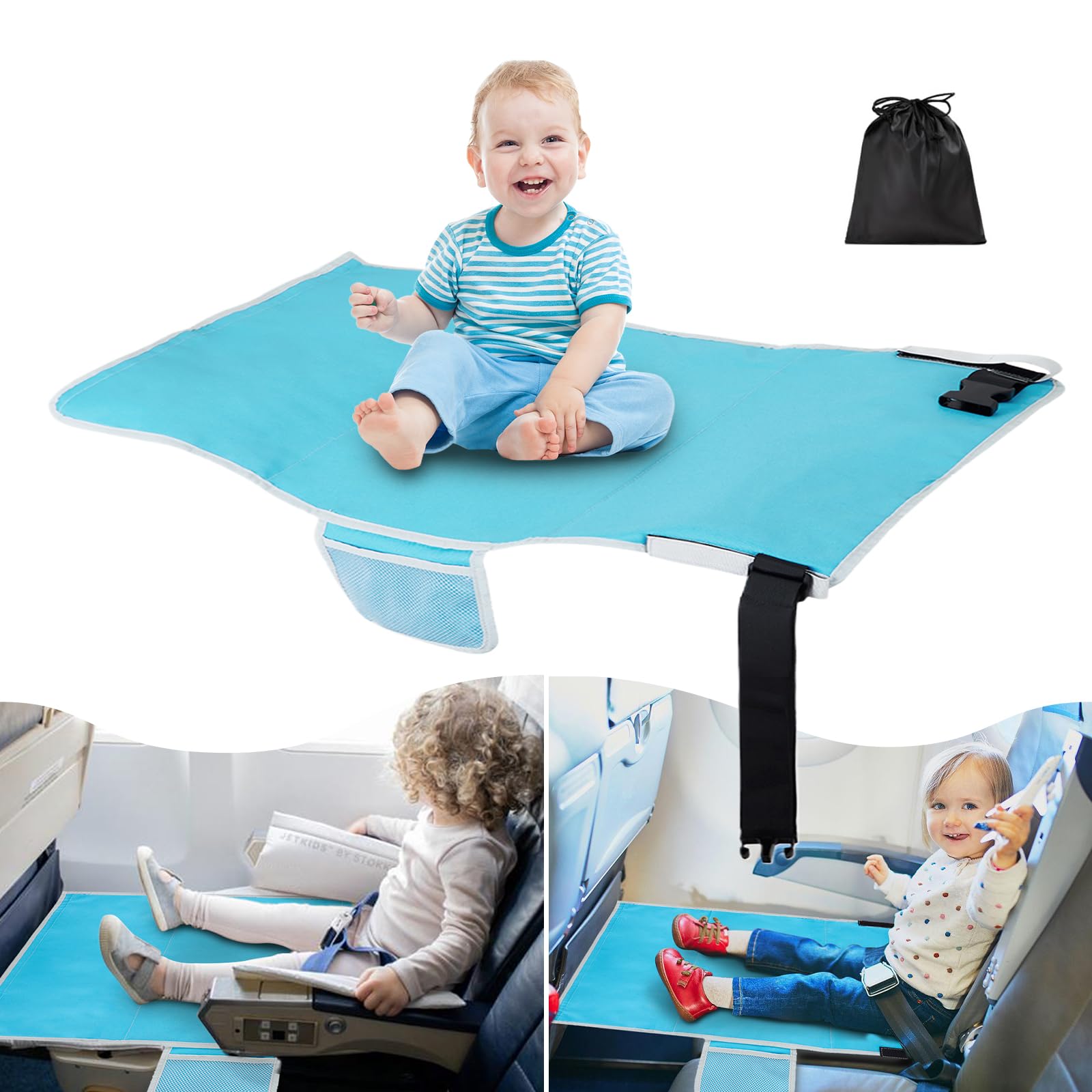 Toddler Airplane Bed, Kids Seat Extender Travel Bed, Safe Baby Plane Essentials, Portable Long Trip Flyaway Kid Seats Footrest,