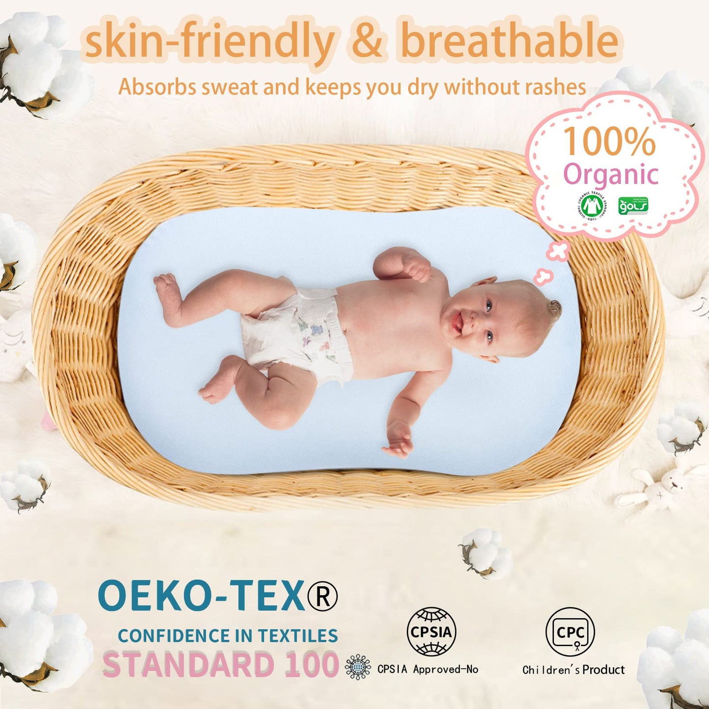 Pucmaoci Organic Waterproof Baby Lounger Covers 2 Pack| Gots Certified 100% Cotton| Removable Cover With Waterproof Liner | Mach