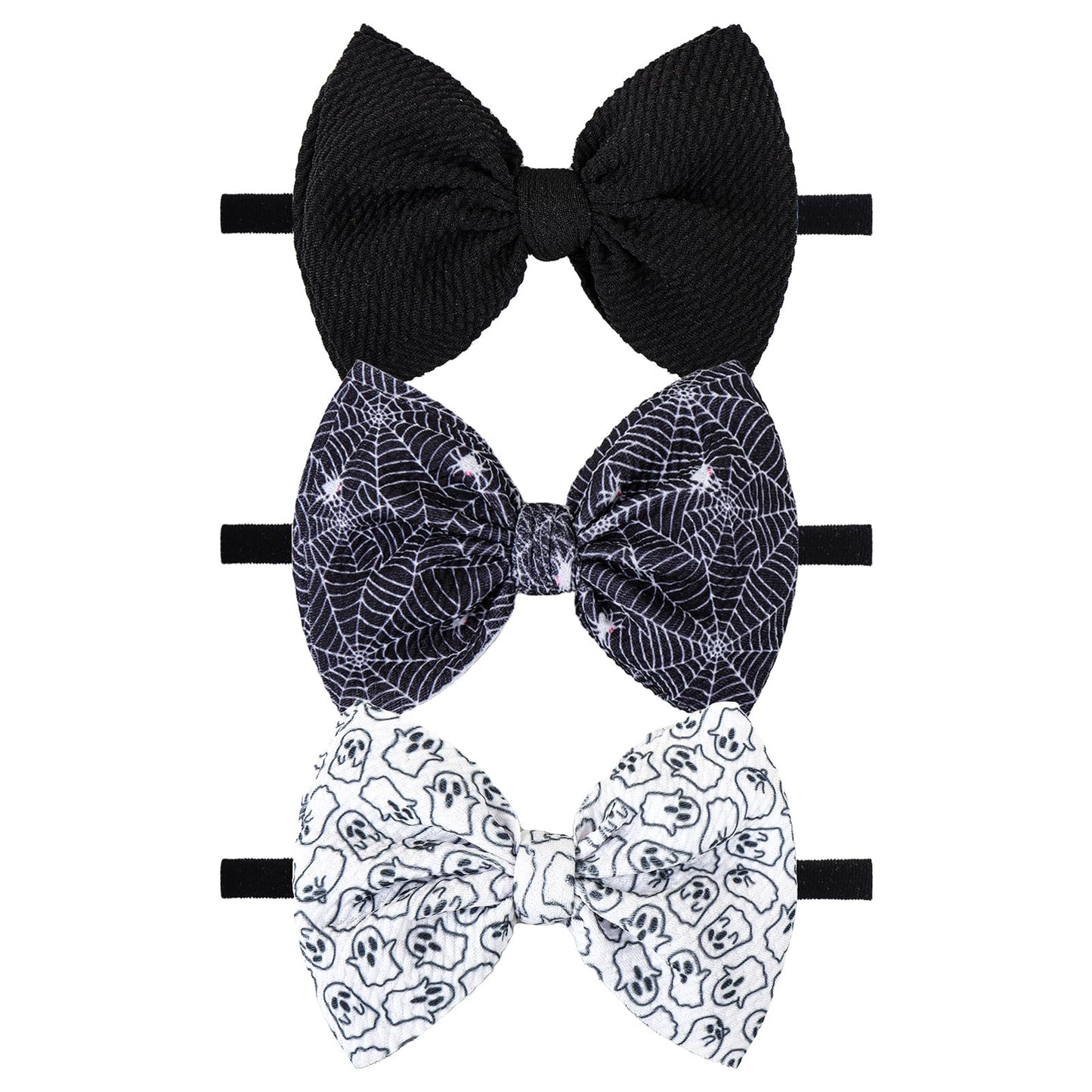 Yanjie Halloween Bows For Baby Girls Elastic Nylon Headbands Toddler Girls Spider Hair Bows Ghost Hair Halloween Accessories New