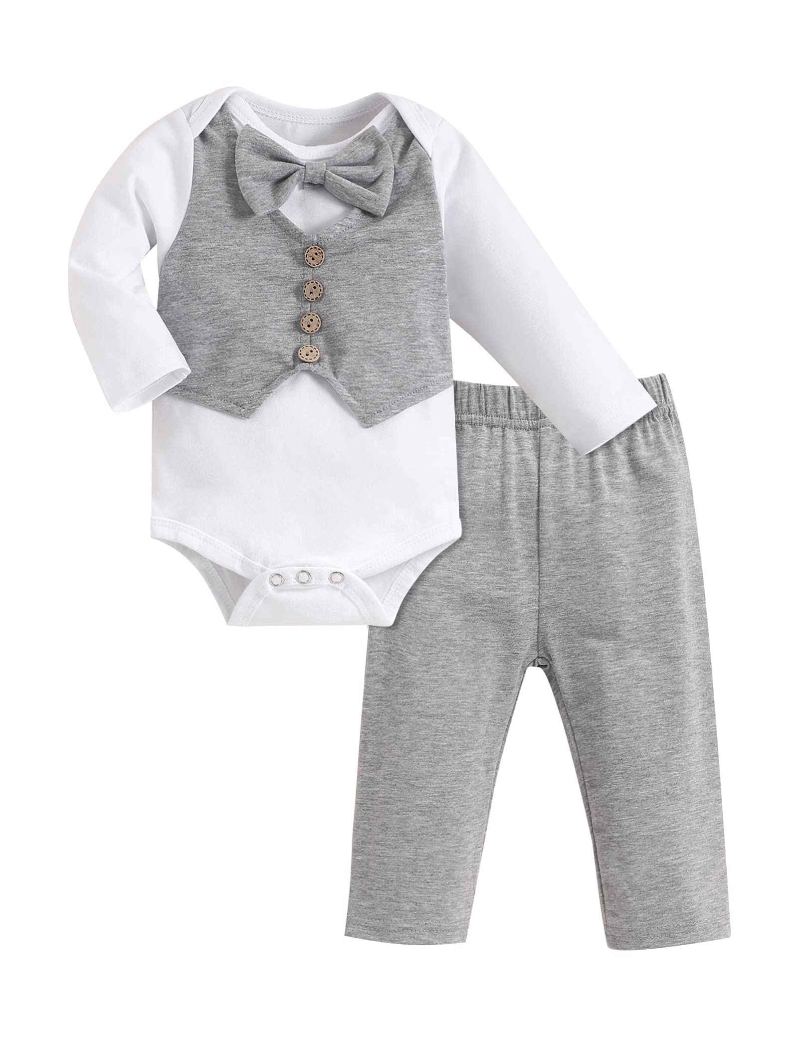 Newborn Baby Boy Clothes Gentleman Outfits Long Sleeve Romper Bowtie Tuxedo Suit WBBAPB07V6PCV99