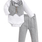 Newborn Baby Boy Clothes Gentleman Outfits Long Sleeve Romper Bowtie Tuxedo Suit (Gray, 3-6 Months)