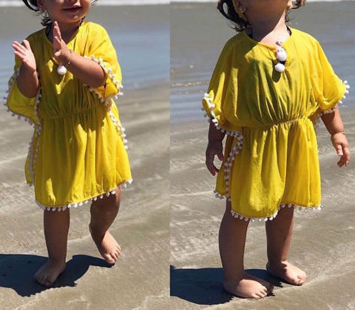 Douhoow Toddler Baby Girls Swim Cover-Up Beach Sundress Summer Poncho Rash Guards (Yellow, 6-12M)