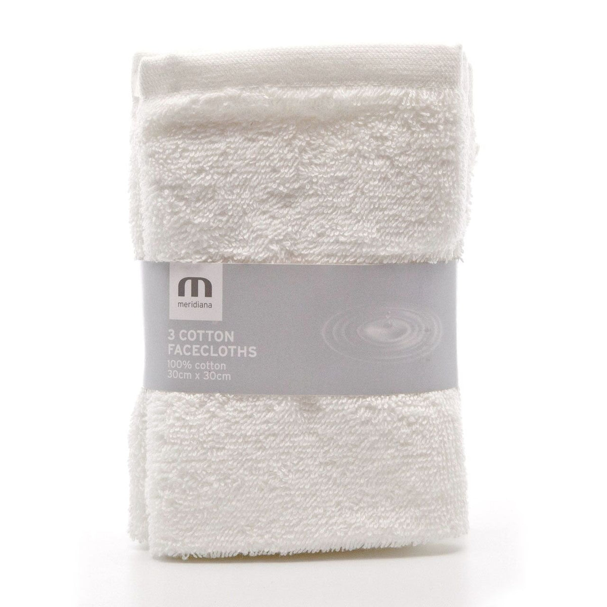 Meridiana Super Soft 100% Cotton Family Washcloths. Machine Washable. White. 3 Pack. 30cm X 30cm X
