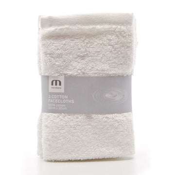Meridiana Super Soft 100% Cotton Family Washcloths. Machine Washable. White. 3 Pack. 30cm X 30cm X