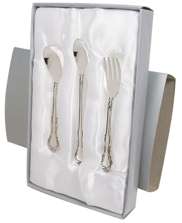 Stephan Baby Keepsake 3 Piece Silver Plated Feeding Set In Satin-Lined Gift Box