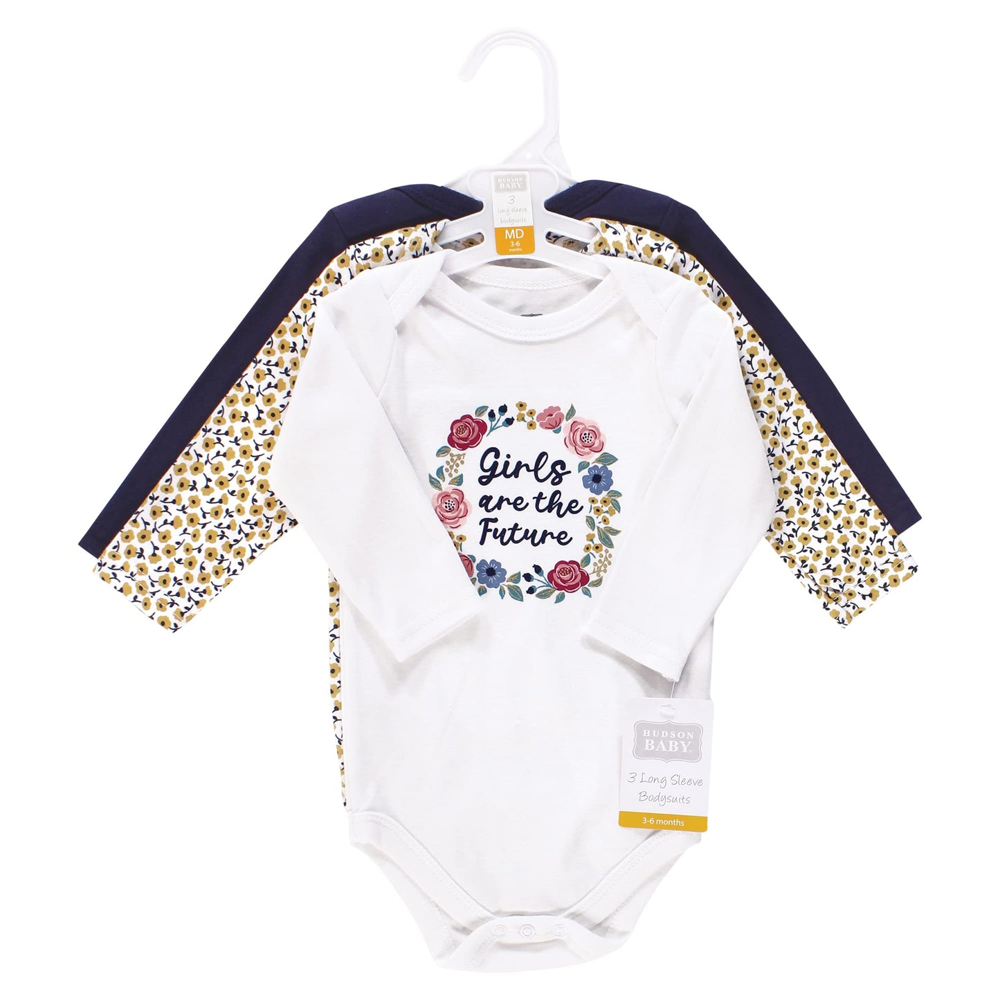 Hudson Baby Unisex Baby Cotton Long-Sleeve Bodysuits, Girls Are The Future, Preemie