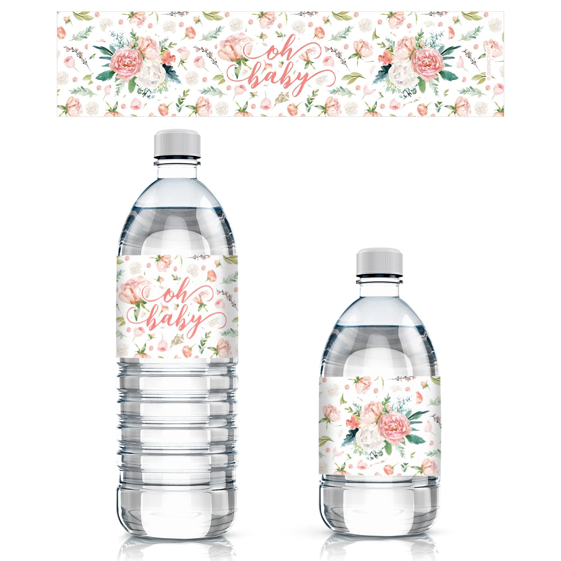 Baby In Bloom Baby Shower Water Bottle Labels, 24 Waterproof Stickers For Pink Floral Boho Girl Baby Shower