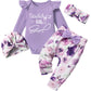 Tyesmo Baby Girl Clothes 3-6 Months Floral Lavender 3-6 Month Girl Clothes Long Sleeve Romper Onesies Pant Sets Daddy 'S Little