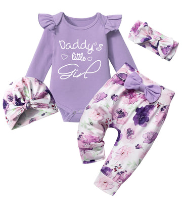 Tyesmo Baby Girl Clothes 3-6 Months Floral Lavender 3-6 Month Girl Clothes Long Sleeve Romper Onesies Pant Sets Daddy 'S Little