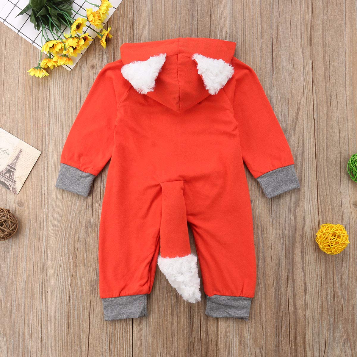 Newborn Baby Girl Boy Halloween Cosplay Cartoon Fox Coat Fur Bodysuit Jumpsuit Hooded Playsuit Romper Outfit (12-18 Months)