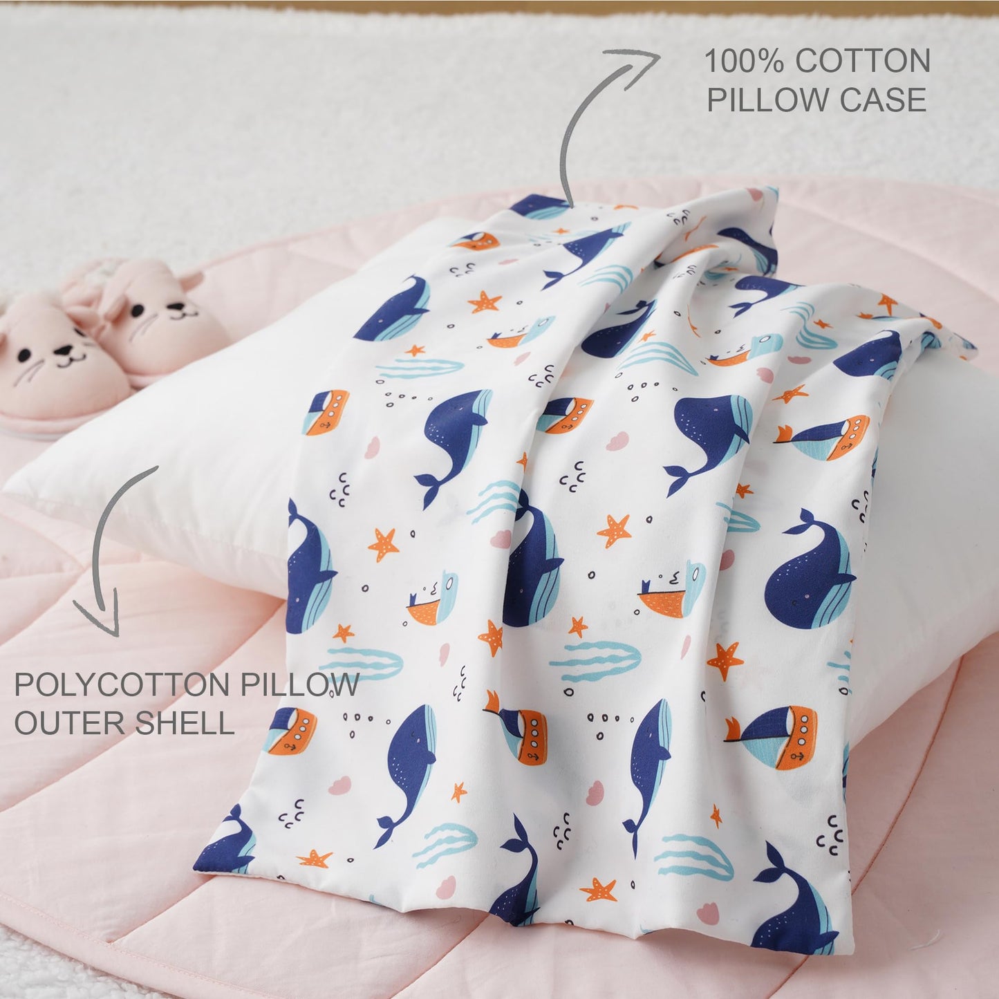 Bunnikins & Clover Toddler Pillows With Pillowcase, 13 'X18 ' Soft Cotton Kid Pillows For Sleeping, Bedding Small Pillow For B