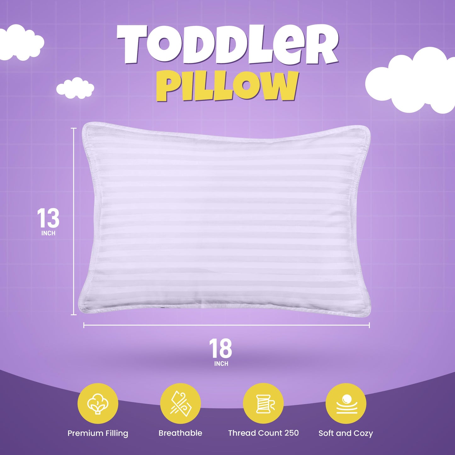 Utopia Bedding Toddler Pillow (Lavender, 2 Pack), 13X18 Pillows For Sleeping, Soft And Breathable Cotton Blend Shell, Small Kids