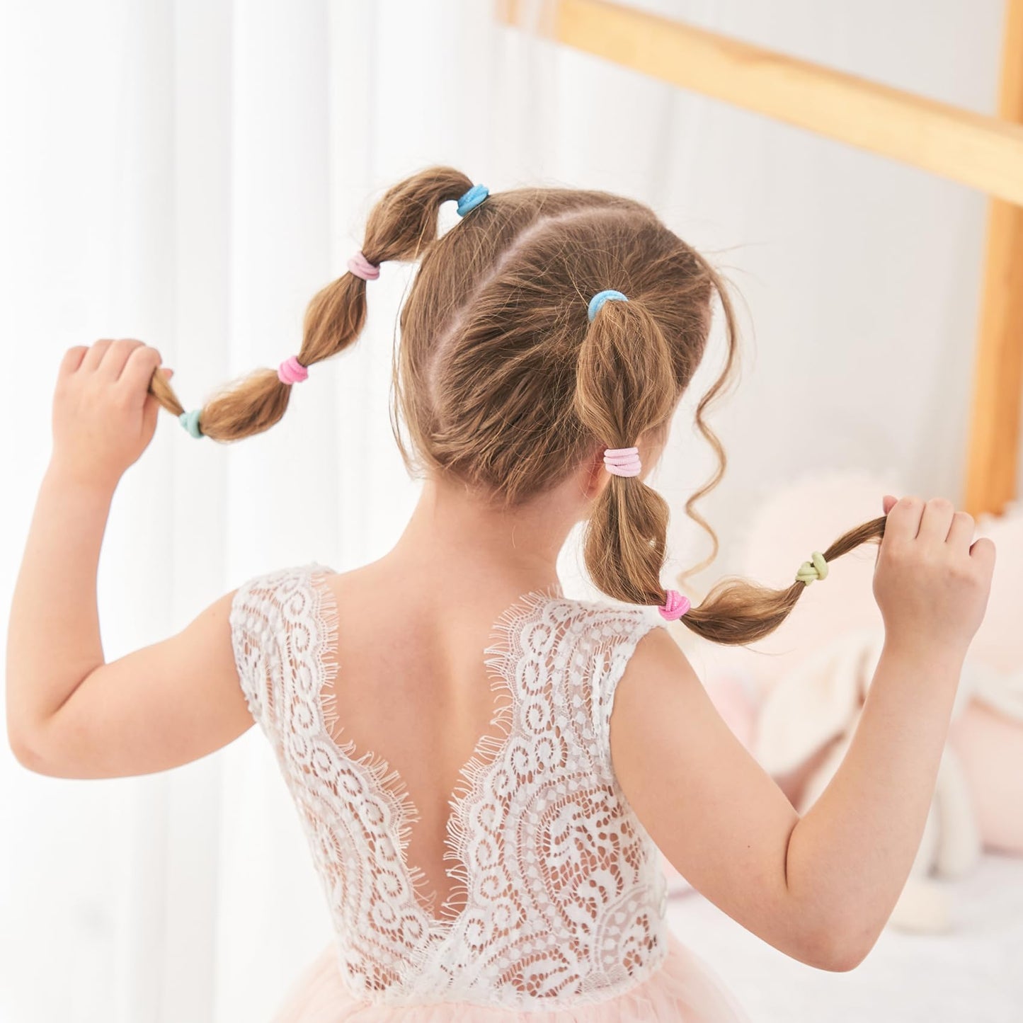 Kids Hair Ties For Toddler Girls, Cotton Baby Hair Bands, Mini Hair Ponytail Holders No Damage, 1 Inch Diameter, 5 Colors