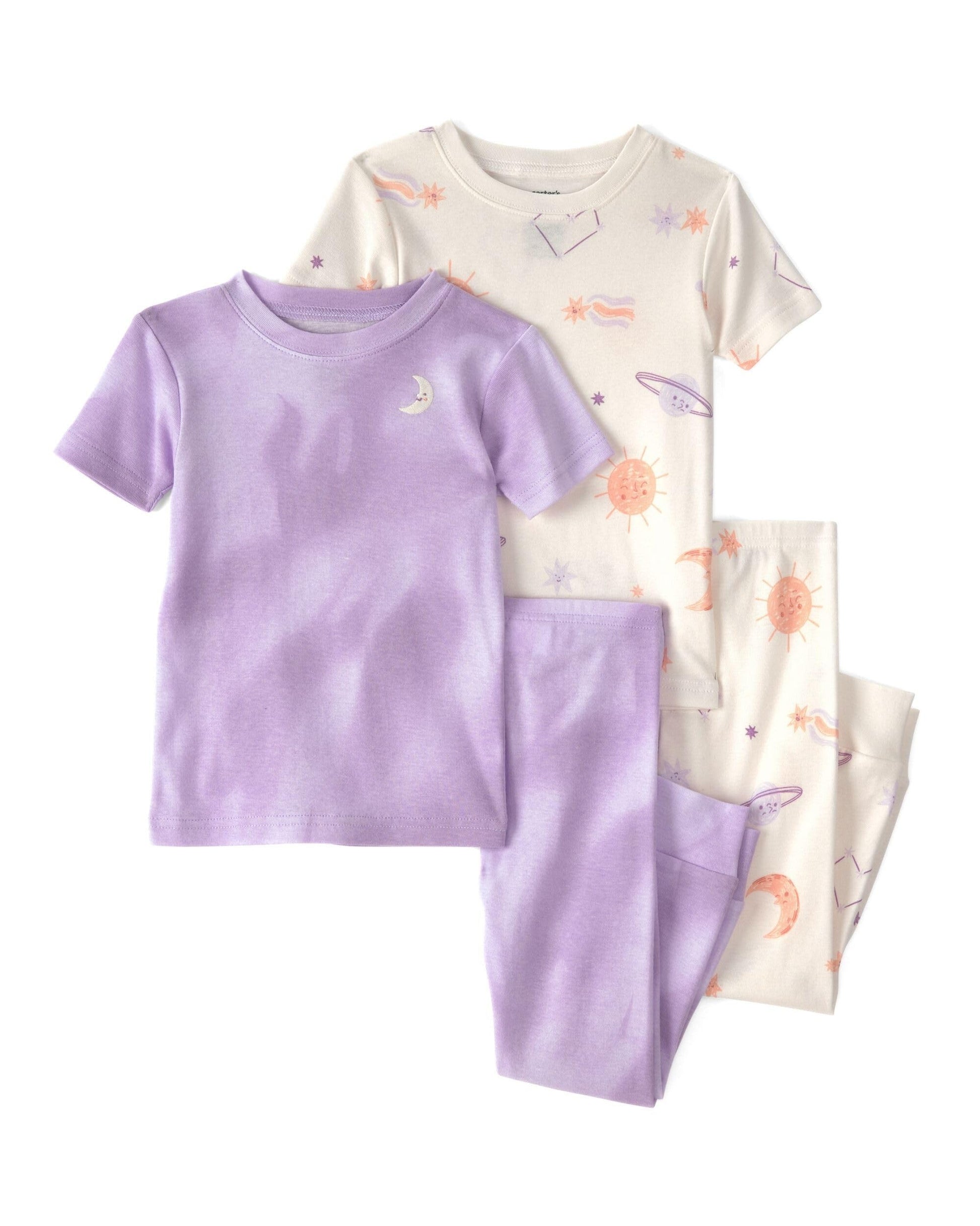 Carters Girl 4Piece Pajama Set | LongSleeve Sleepwear Sets | Snug Fit with Soft Breathable Cotton Nightwear | Round Neck | Co