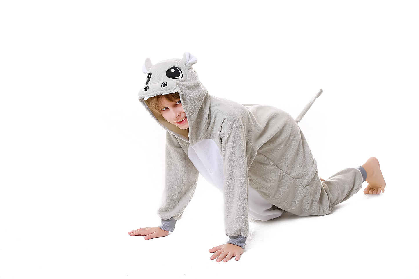 Canasour Hippo Onesie Kids Animal Halloween Cosplay Costume For 10-12 Years Girls Unisex Outfuit One Piece Hooded Soft Pajamas G