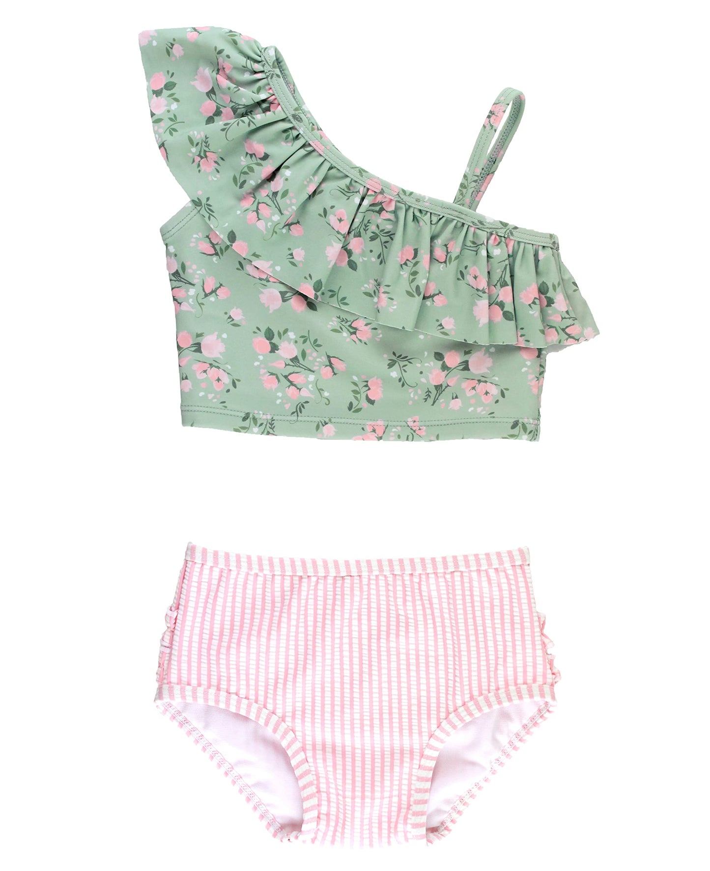 Rufflebutts One Shoulder Ruffle Tankini - Tea Roses - 6