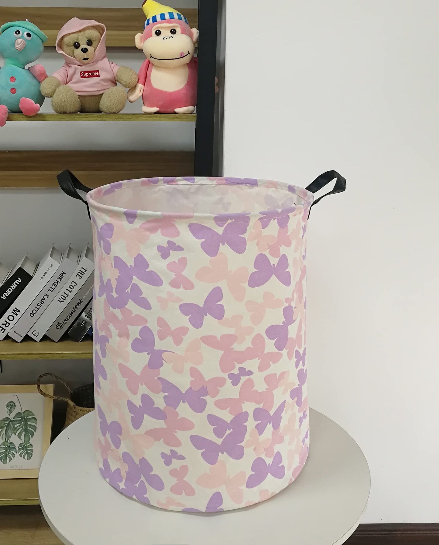 ACMUUNI Butterfly Storage Basket Canvas Clothes Baby Laundry Hamper Pink Gift Laundry Bins Storage Hamper for Kids Boys and Girl