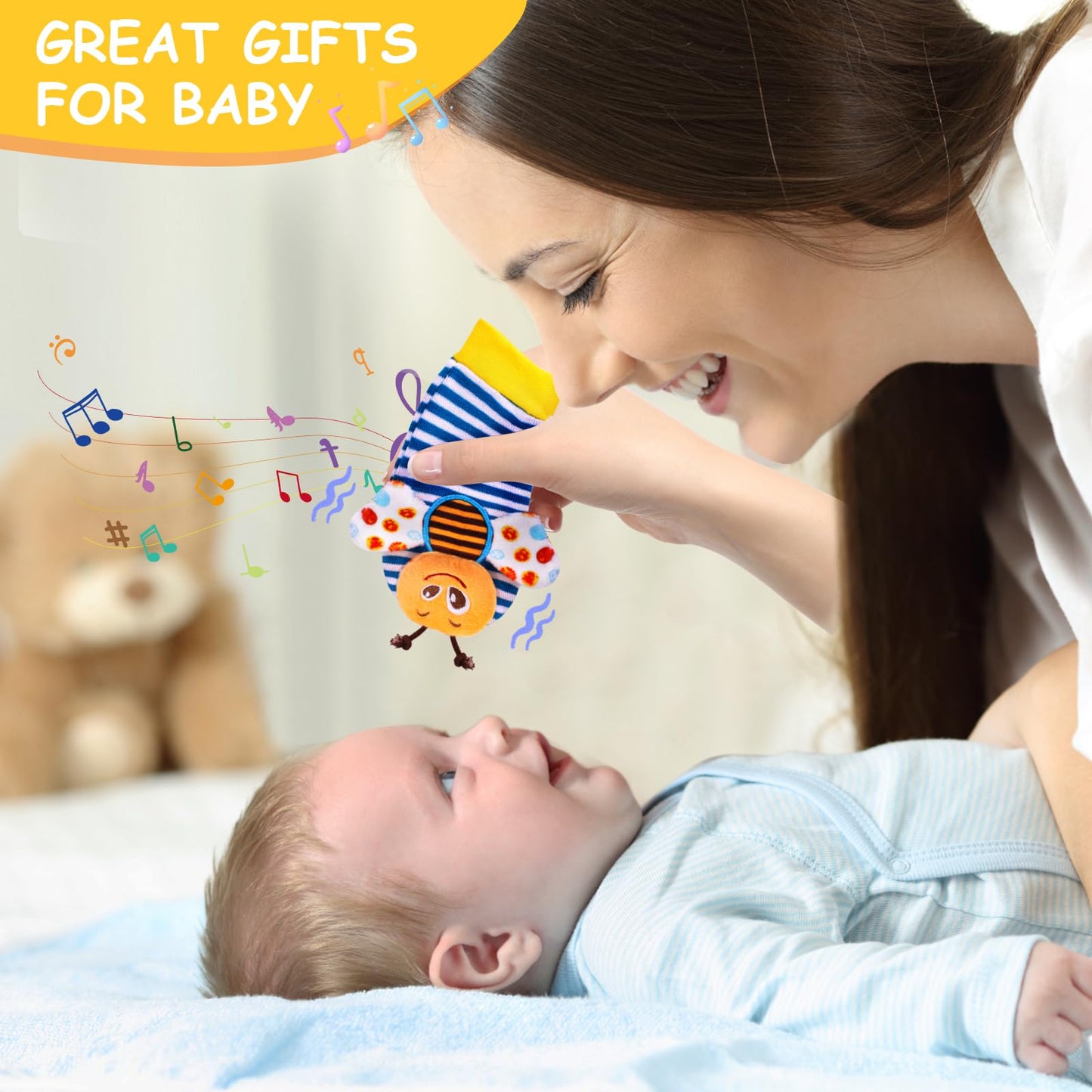 PADONISE Baby Wrist Rattles Foot Finder Rattle Socks Baby Bracelets for Infant Girls Boys Learning Toy Newborn Toys Baby Socks B