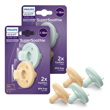 Philips Avent Soothie 3-18 Months Orthodontic Baby Pacifiers, 100% Silicone Pacifiers, One Piece, Bpa-Free, 2 Green And 2 Yellow