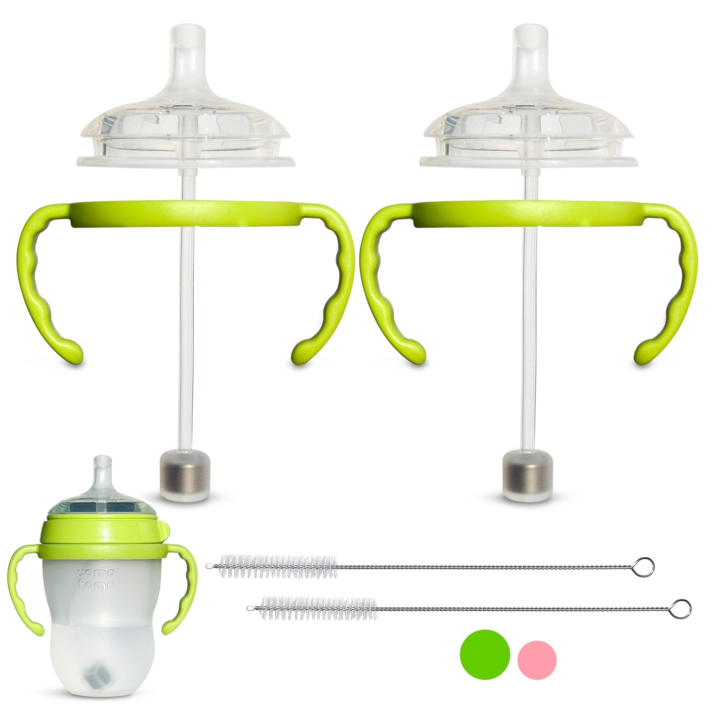 Straw Cup Conversion Kit For Comotomo Baby Bottles 2-Count, Food Grade Silicone Straw Nipples, All Silicone Weighted Straw, Bott