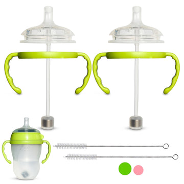 Straw Cup Conversion Kit For Comotomo Baby Bottles 2-Count, Food Grade Silicone Straw Nipples, All Silicone Weighted Straw, Bott