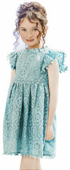 2Bunnies Girl Vintage Lace Pom Pom Trim Birthday Party Dress (Mint, 3T)
