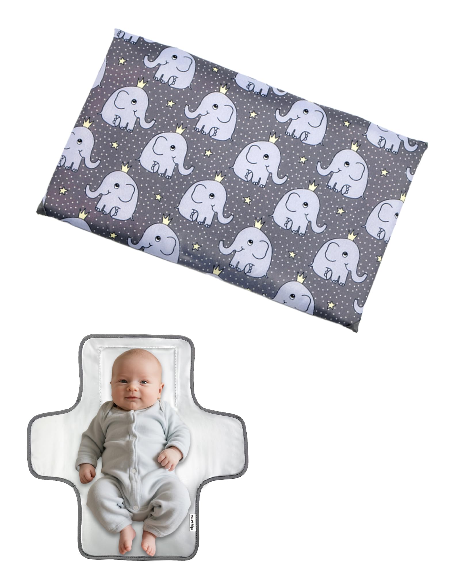 Cute Elephant Portable Diaper Changing Mat,Waterproof Foldable Travel Changing Pad,On-The-Go Wipeable Reusable Changing Pad,Wate
