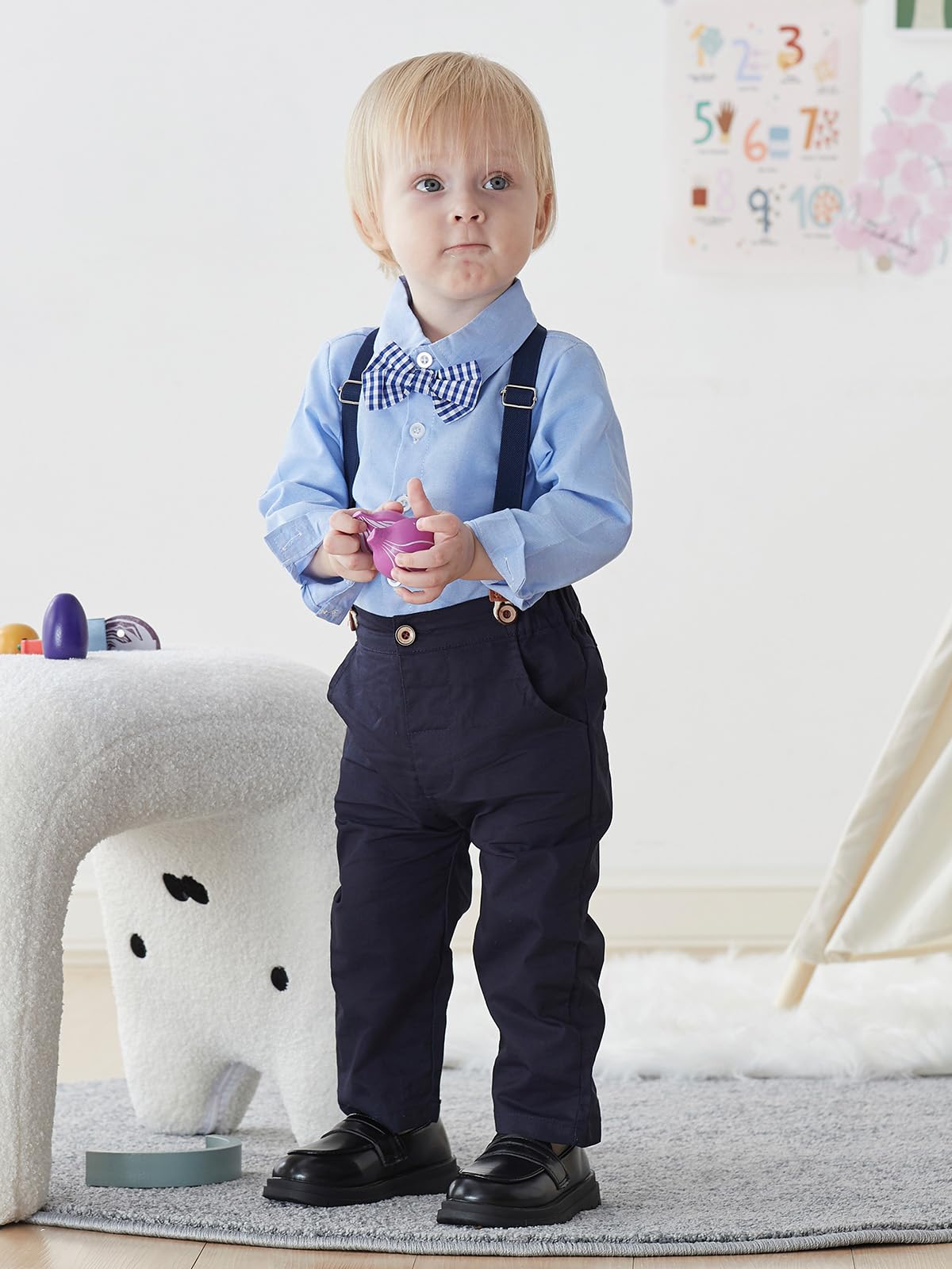 Salnier Toddler Dress Suit Baby Boys Clothes Sets Bowtie Shirts + Suspenders Pants 3Pcs Gentleman Outfits Suits 6 Month - 6 Year