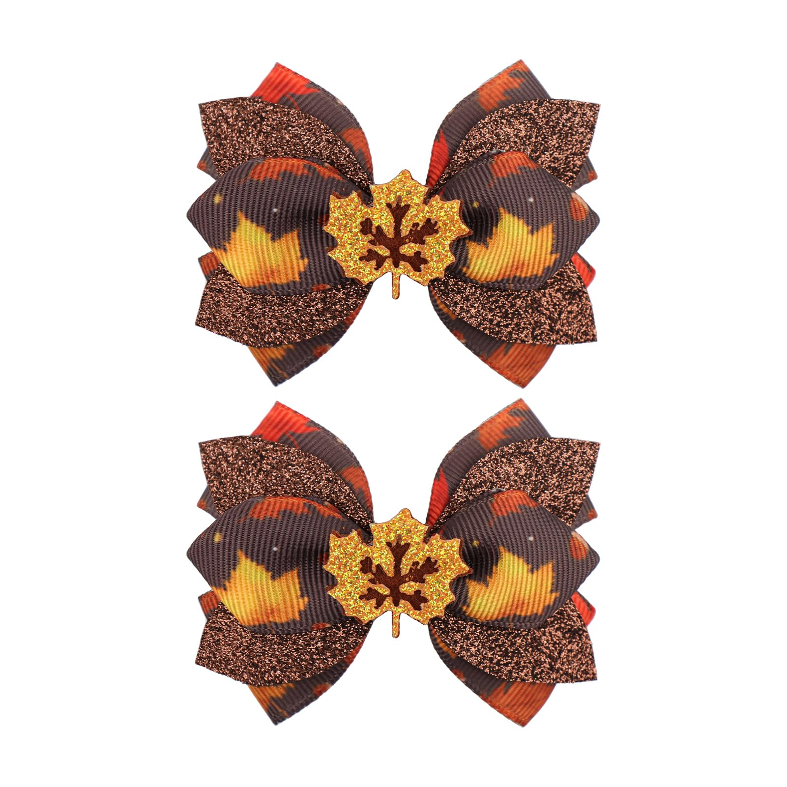 YanJie 3 2PCS Fall Hair Clips for Girls Maple Thanksgiving Hair Bows for Women Glitter Fall Bows for Toddler Girls Autumn Outfit