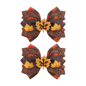 YanJie 3 2PCS Fall Hair Clips for Girls Maple Thanksgiving Hair Bows for Women Glitter Fall Bows for Toddler Girls Autumn Outfit