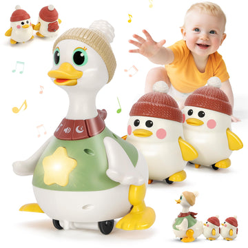 Hestiasko Dancing Duck Toy for Babies 6-36 Months, Musical Crawling & Tummy Time Toy Set with Magnetic, Learning Crawl Interacti