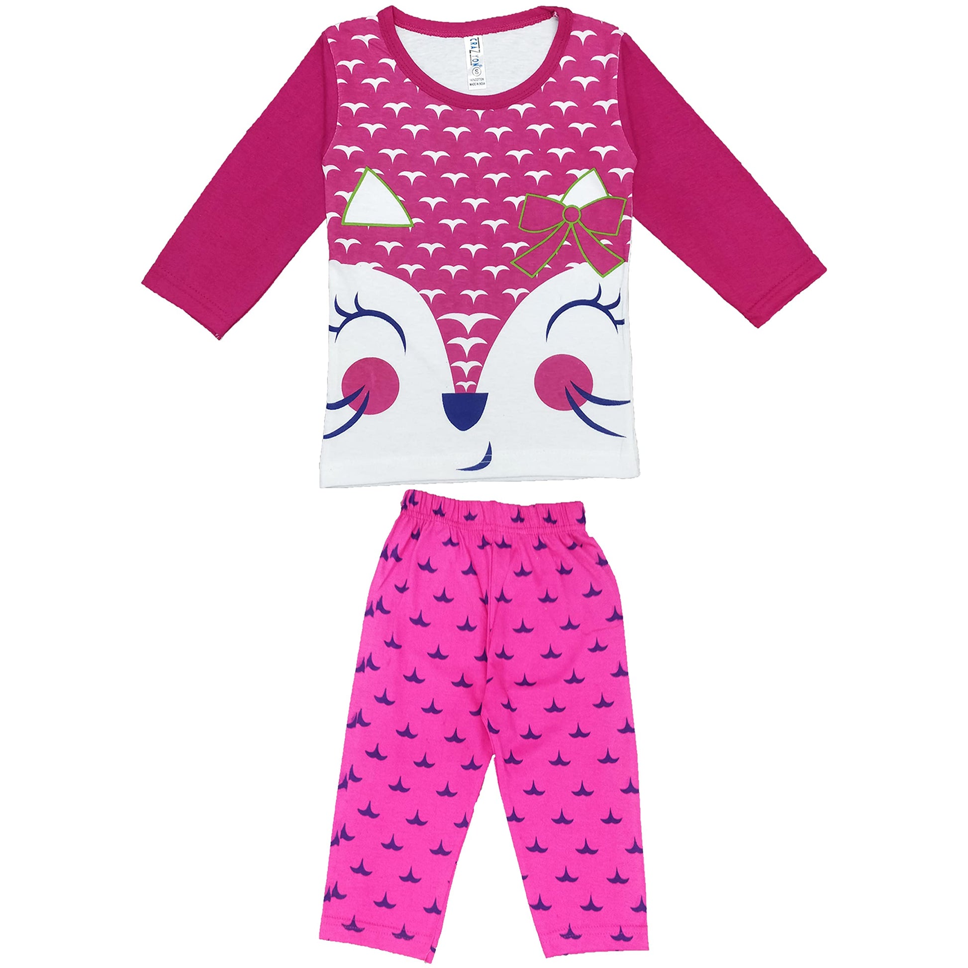 CRAZYON UNISEX FULLSLEEVE PIJAYAMA SET (34 YEARS, PINK)