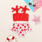 Toddler Girls Two Pieces Swimsuit Color Block Stripe Swimwear Summer Beach Bathing Suit 18M-5T(Red#Strawberry 3-4T)