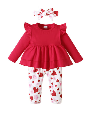 Baby Clothes Girl 12-18 Months Valentine'S Day Outfits Infant Clothes For Girls 12-18 Months Long Sleeve Ruffle Top Love Heart P