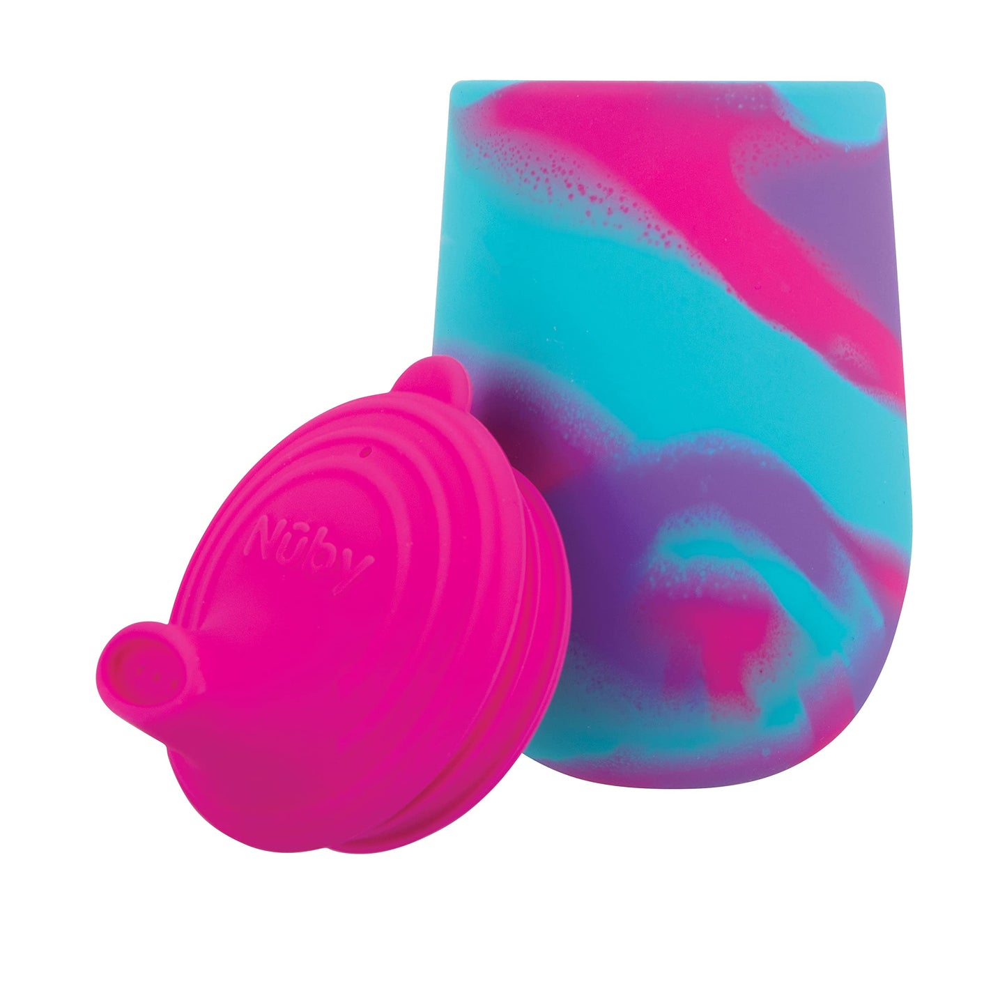 Nuby Silicone Tie-Dye First Training Cup With Free Flow Soft Spout - 6Oz, 6+ Months, Pink/Purple