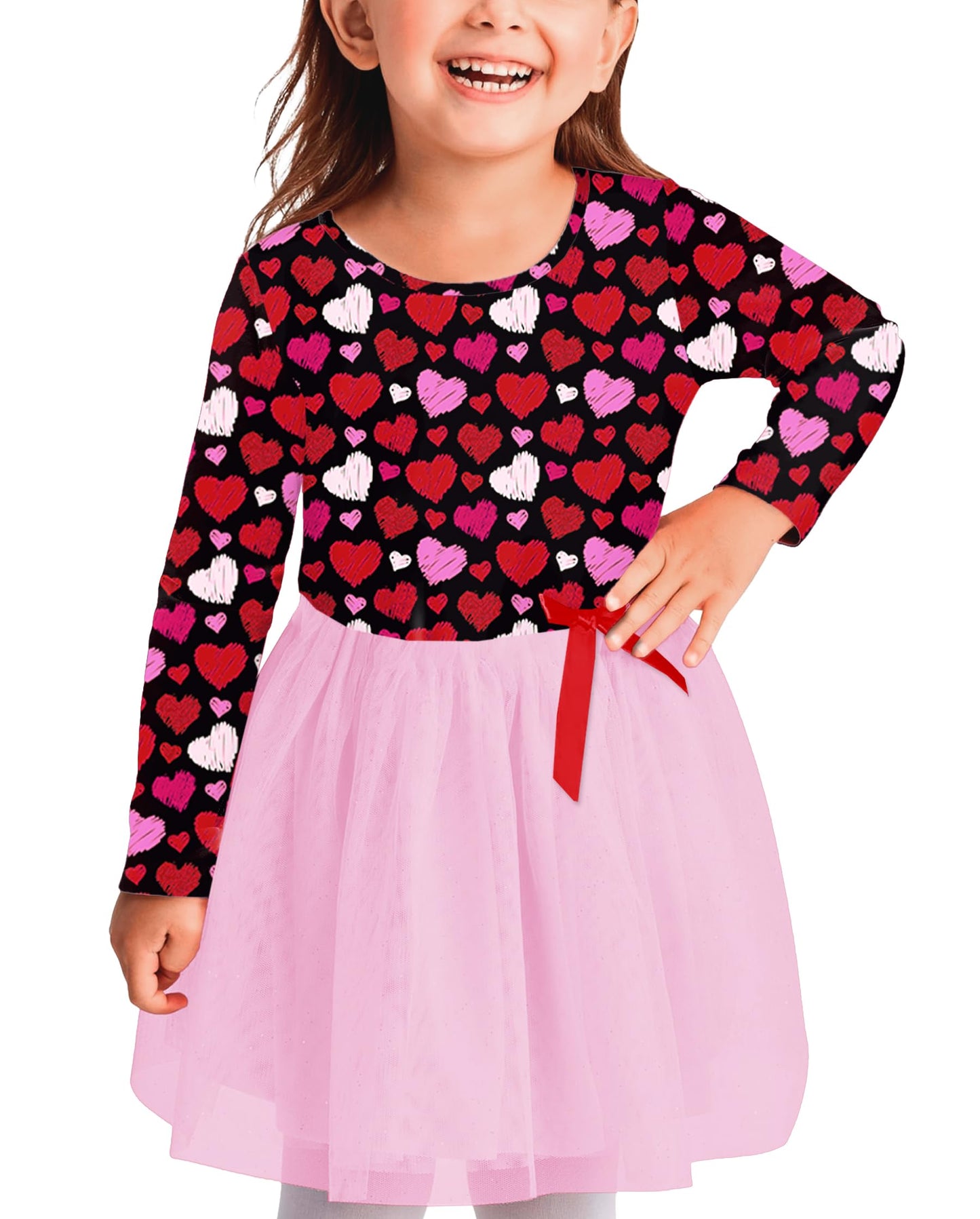 Toddler Valentine Dress Baby Girls Festival Heart Printed Tulle Dresses Sweet Love Holiday Outfits 1-2T