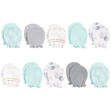 Hudson Baby Baby Girls Cotton Scratch Mittens, Gray Elephant, 0-6 Months Us