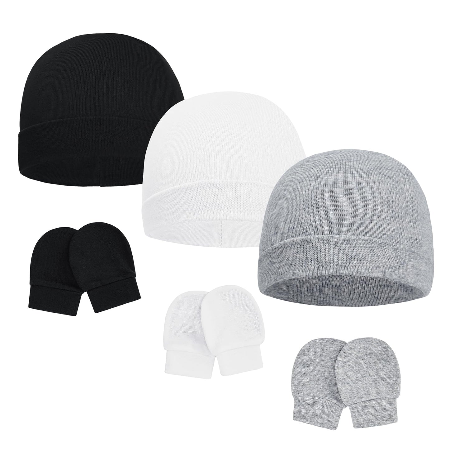 American Trends Baby Beanies For Boys Girls Newborn Infant Hat With Mittens Cute Cotton Hospital Hats For 0-6 Months 3 Pack Blac