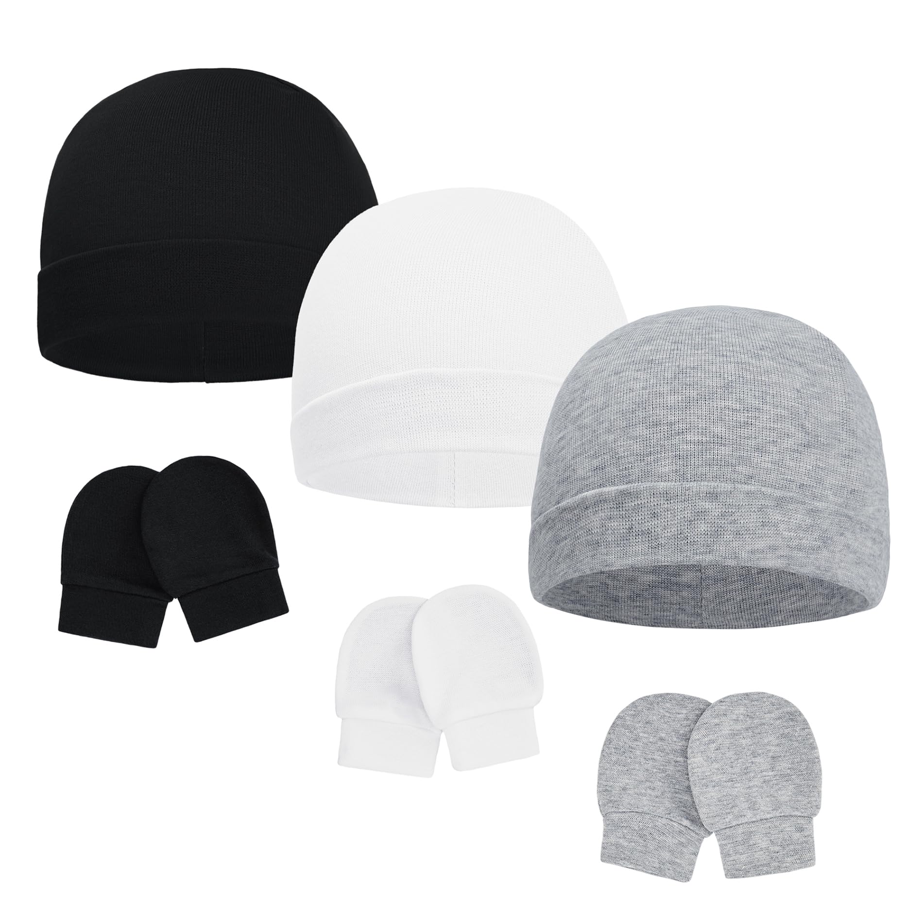 American Trends Baby Beanies For Boys Girls Newborn Infant Hat With Mittens Cute Cotton Hospital Hats For 0-6 Months 3 Pack Blac