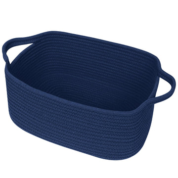 WILLITAT Cute Blue Woven Basket, Empty Gift Basket for Christmas, Thanksgiving, Easter, Birthday, Cotton Rope Storage Bin with H