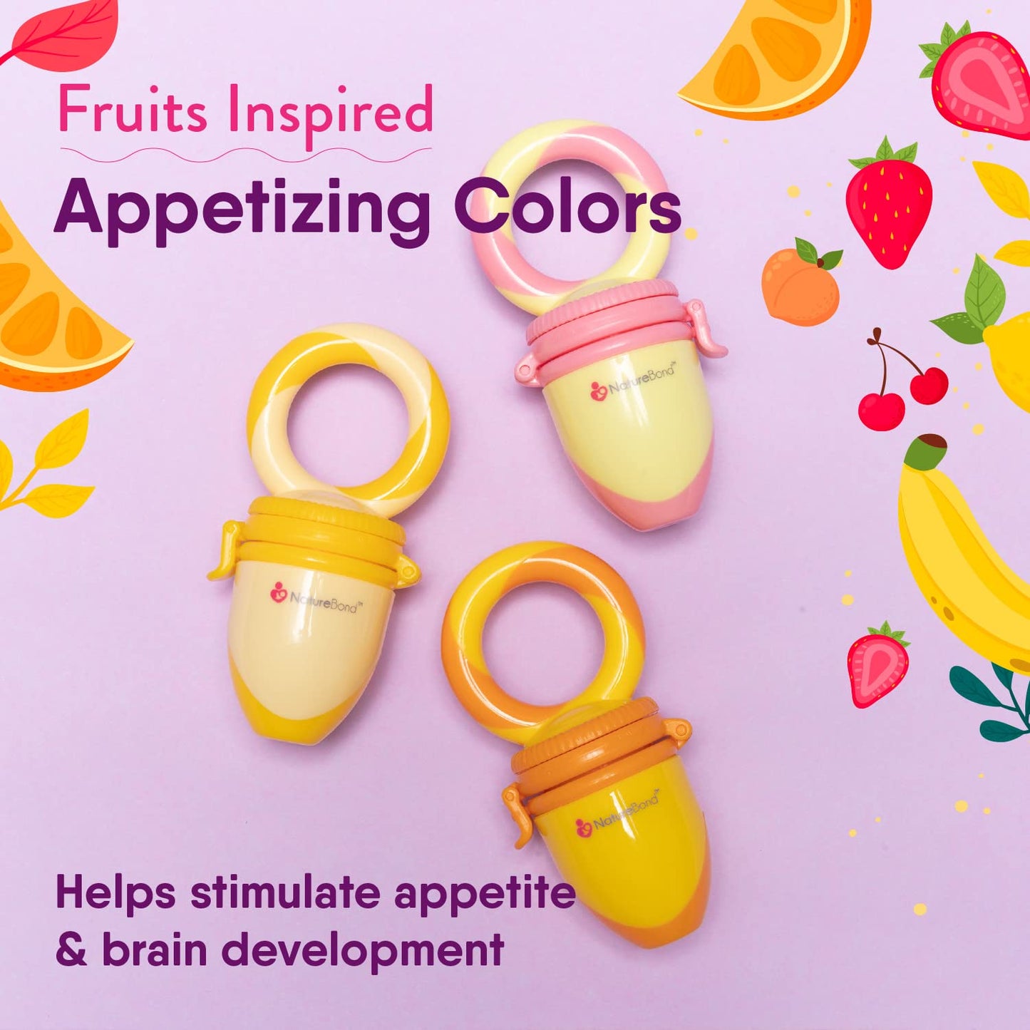 NatureBond Baby Food Feeder/Fruit Feeder Pacifier Nibbler (2 Pack) - Infant Teething Toy Teether Weaning in Appetizing Colors |