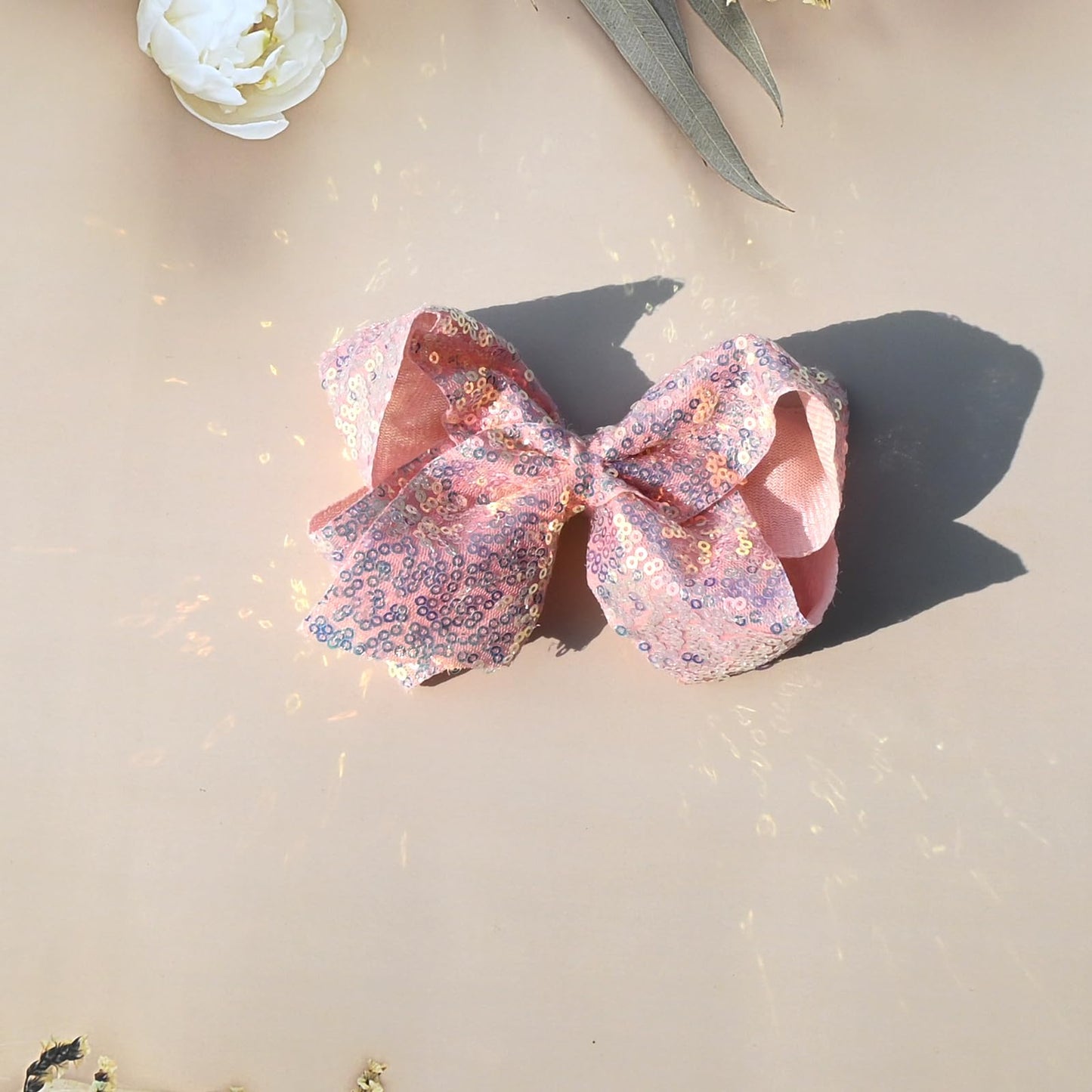 2Pcs Big Hair Bows For Girls 5Inchs Hand-Made Shiny Glitter Ribbon Hair Bows Alligator Clips Sparkle Sequins Hair Accessories Fo