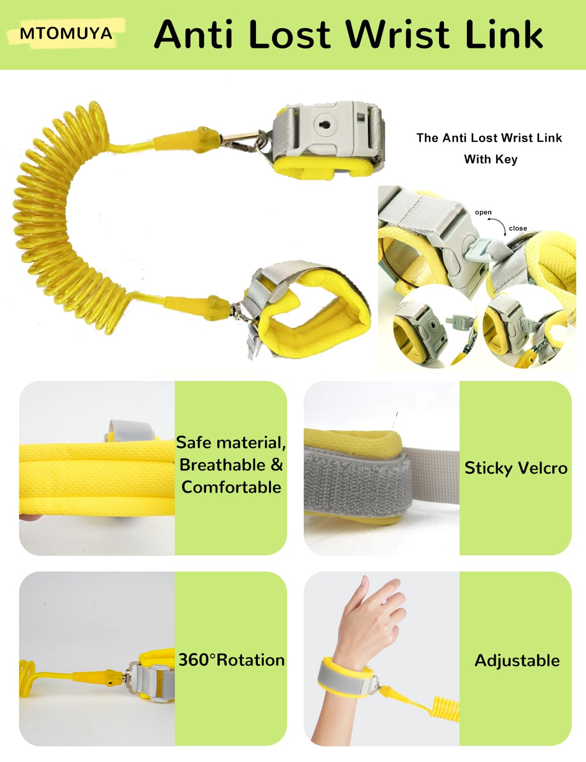 Mtomuya Toddler Harness With Anti Lost Wrist Link - Baby Leash & Backpacktraction Rope Bracelet With Locking Design, 3 In 1 Cute