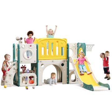 8 in 1 Toddler Slide Set, Kids Slide for Toddlers, Toddler Climber Slide PlaySet with Basketball Hoop,Outdoor Indoor Playground 