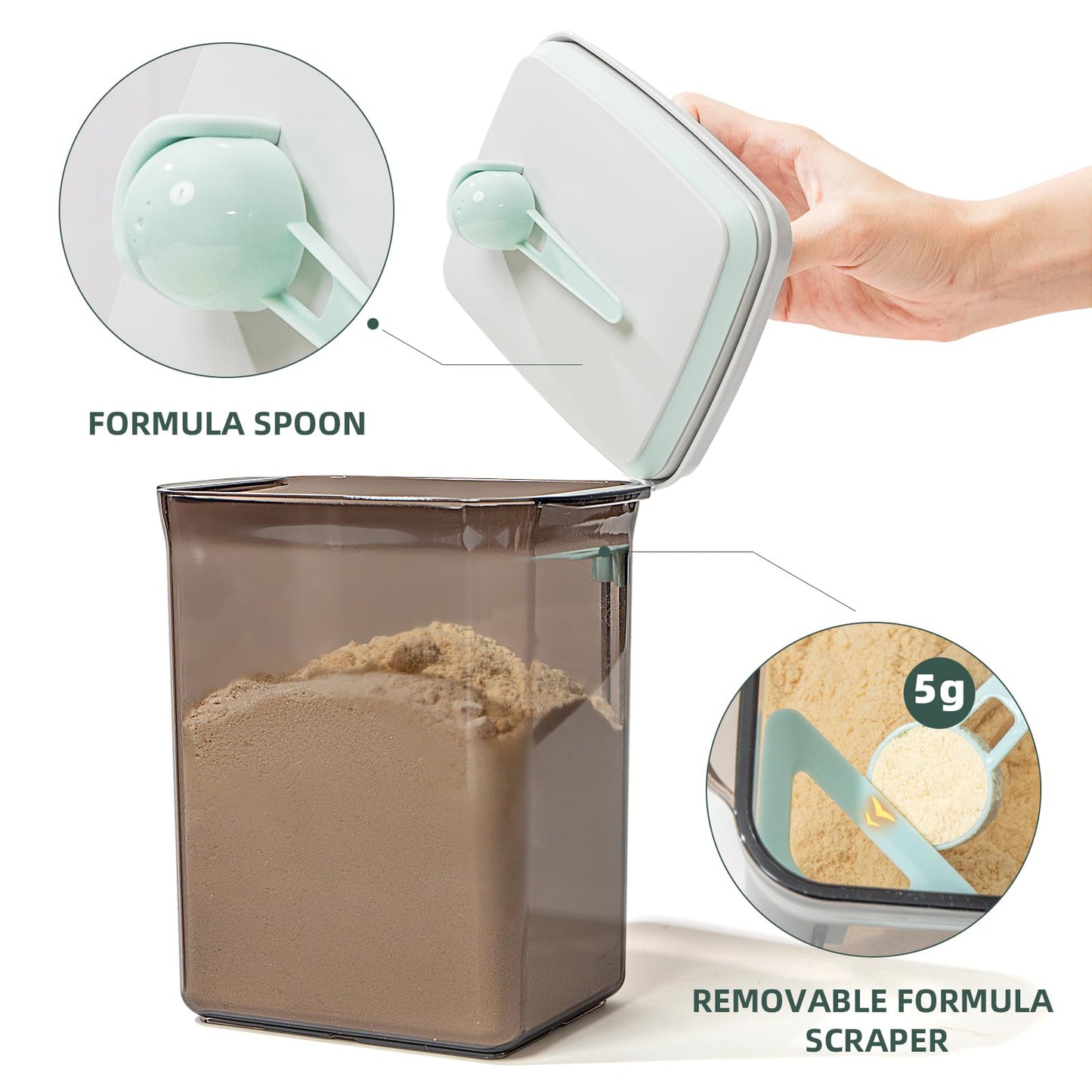 Tourdeus Pop Airtight Formula Container, 2300Ml Baby Formula Dispenser On The Go - Bpa-Free Formula Holder, 28Oz, 1.76Lb, 800G,