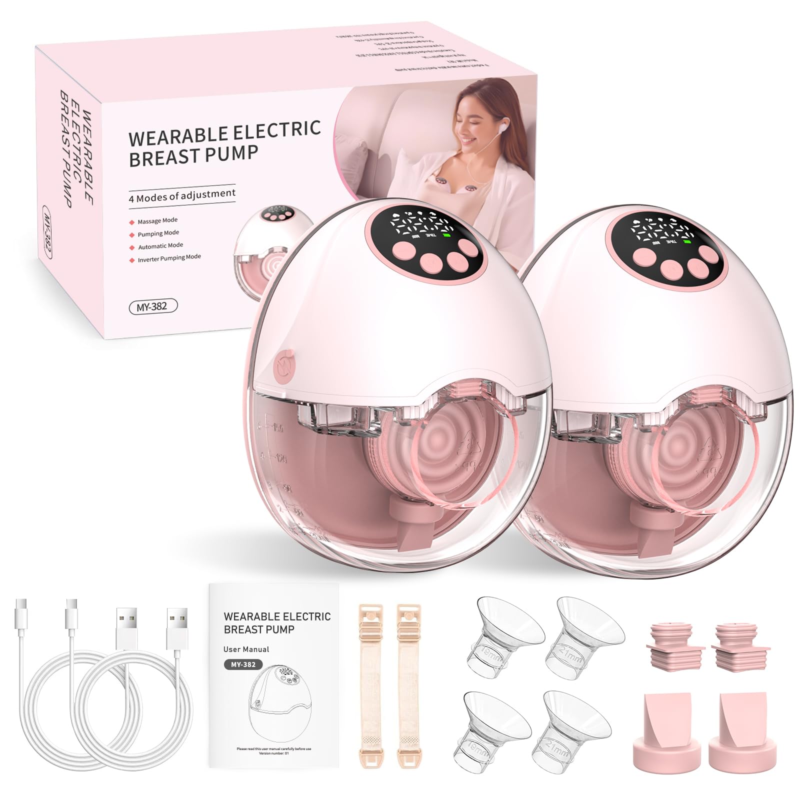 2Pack Hands Free Breast Pump - Wearable Breast Pumps with 4 Modes 12 Levels, Portable Breast Pumping for Work Travel Night with 