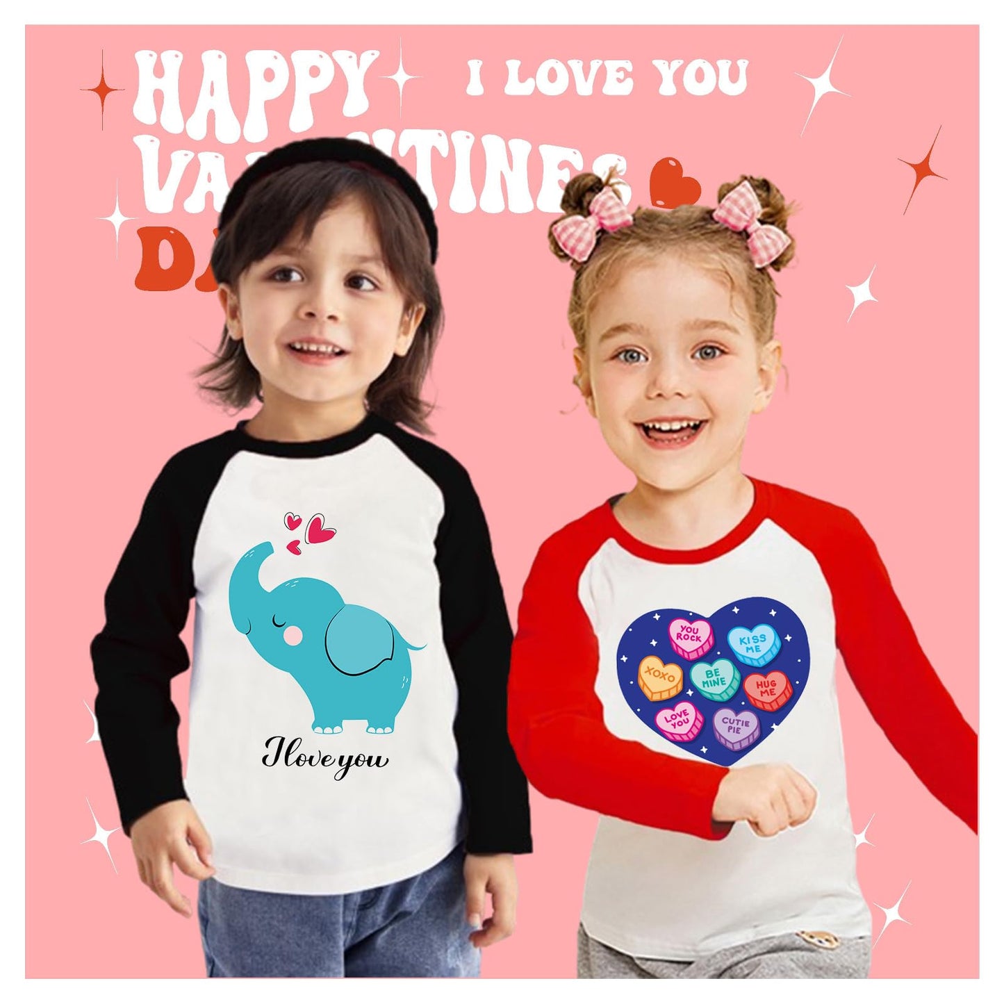 Tkria Valentine Day Shirt For Youth Large Graphic Long Sleeve Red Raglan T-Shirts Fall Shirt Heart Candy Big Sister 10 Years