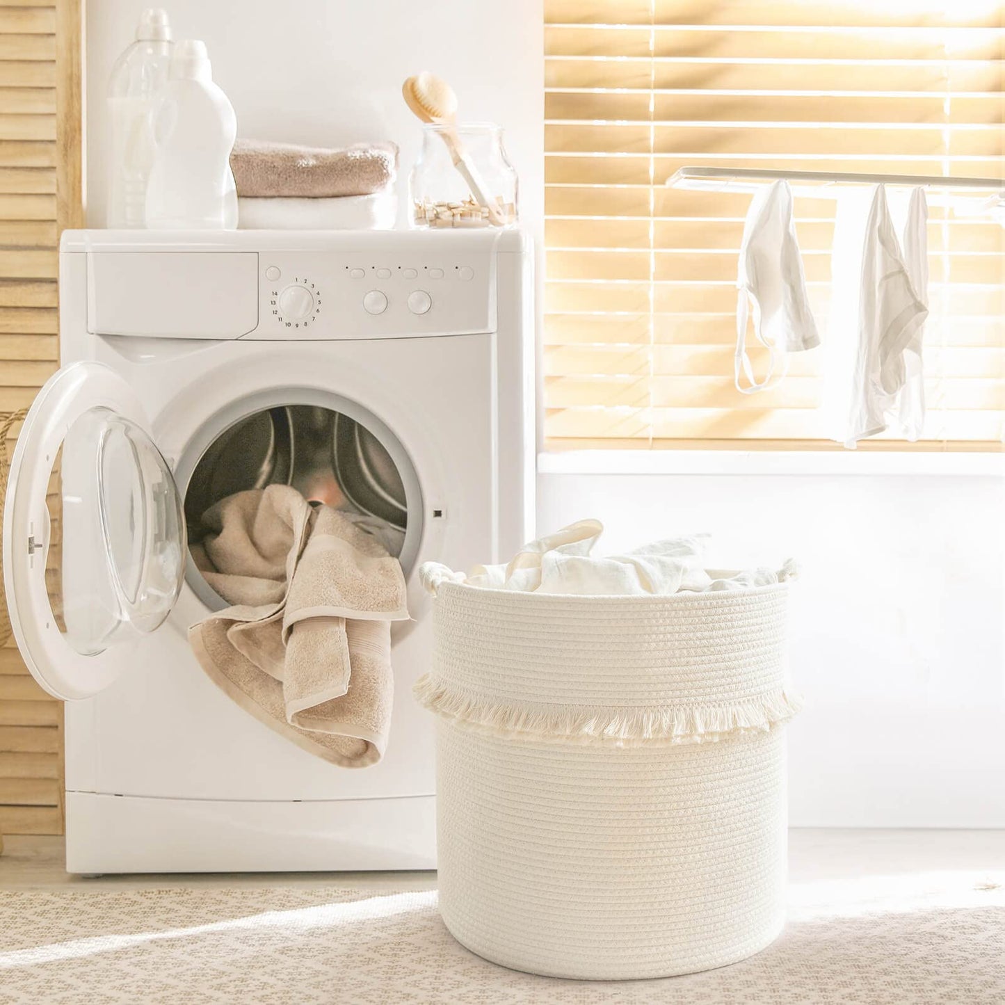 CherryNow Extra Large Woven Storage Baskets - 17 x 16 Cotton Rope Decorative Hamper for Magazine, Toys, Blankets, and Laundr